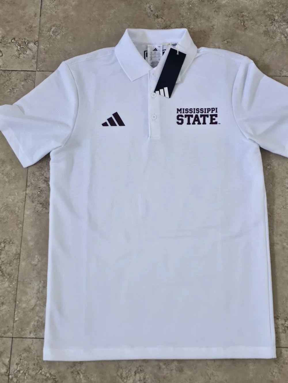 New Adidas Mississippi State Ottoman Polo Size Small White & Maroon MSRP $80